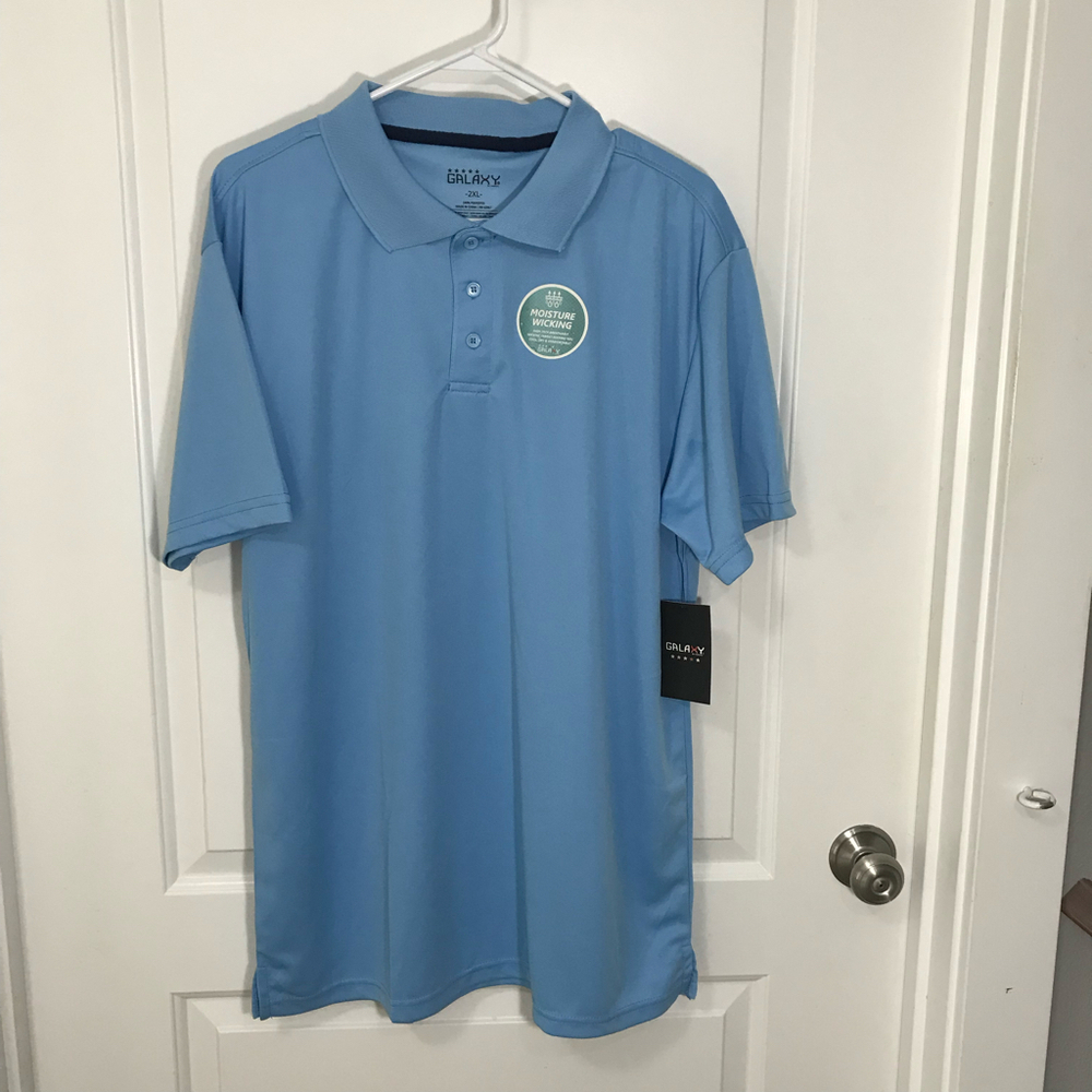 Galaxy Men’s Moisture Wicking Polyester Light Blue Polo 2XL NWT